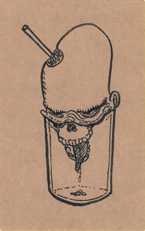 skull slipping into glass