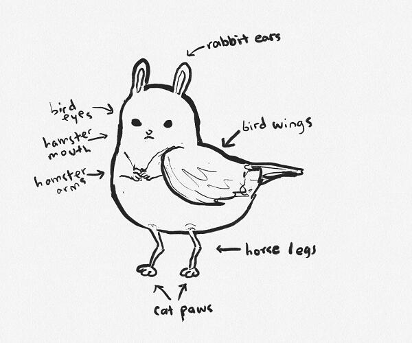 2022 unnamed tiny creature (hamster-rabbit-bird...hambunnerd?)